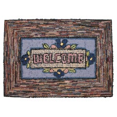 Antique Hand-Hooked Mounted Welcome Rug from Pennsylvania