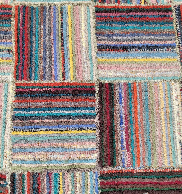 Hand Hooked Room Size Log Cabin Rug In Good Condition For Sale In Los Angeles, CA