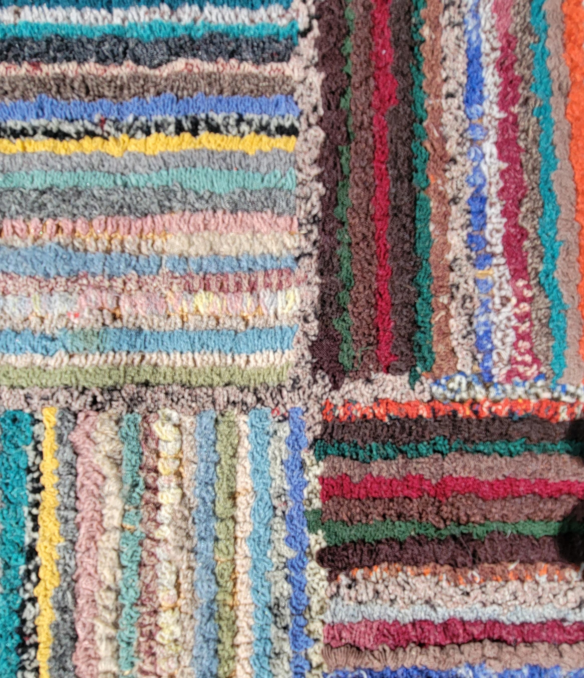 Mid-20th Century Hand Hooked Room Size Log Cabin Rug For Sale