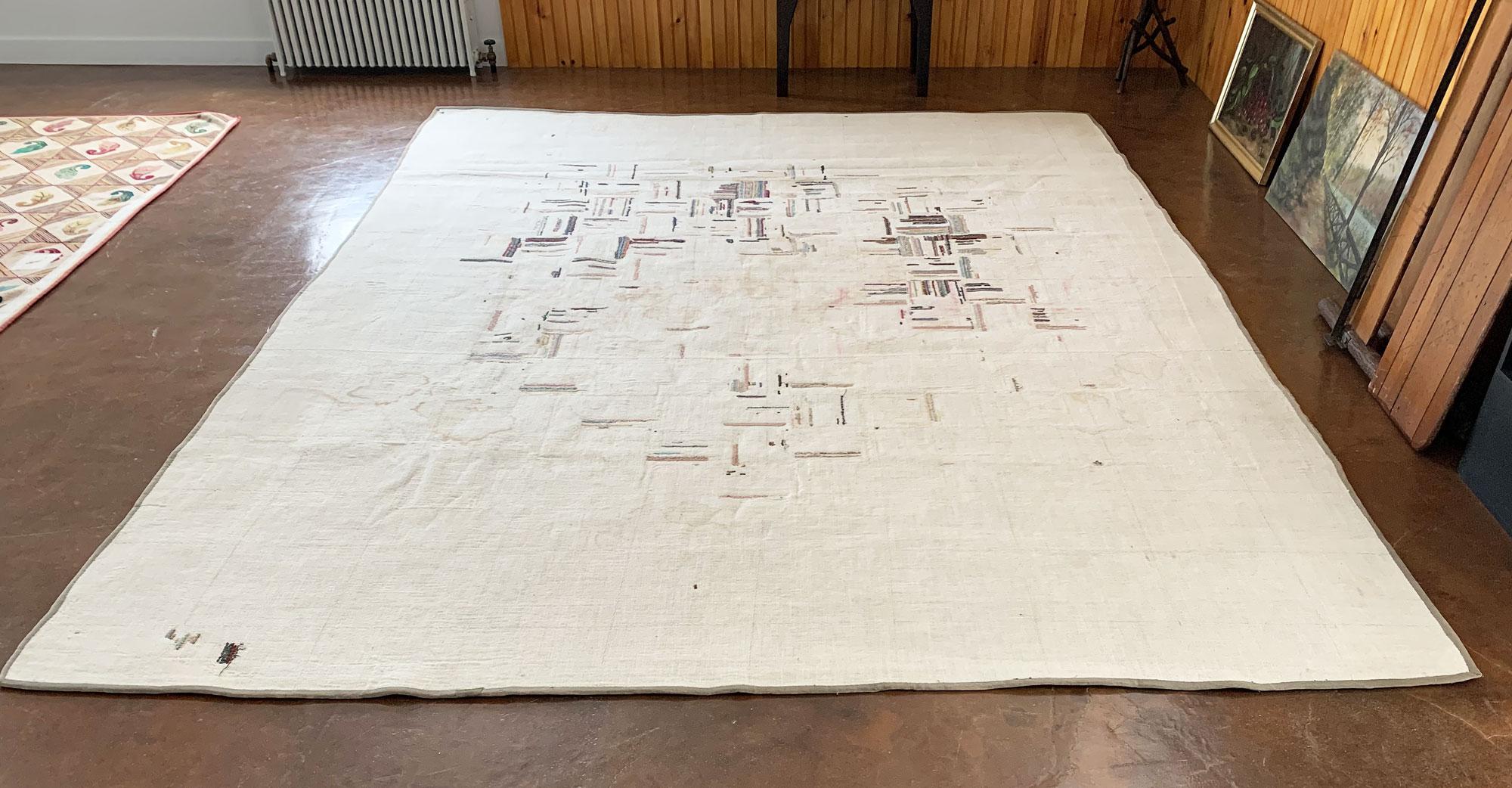 Hand Hooked Room Size Log Cabin Rug In Good Condition For Sale In Los Angeles, CA