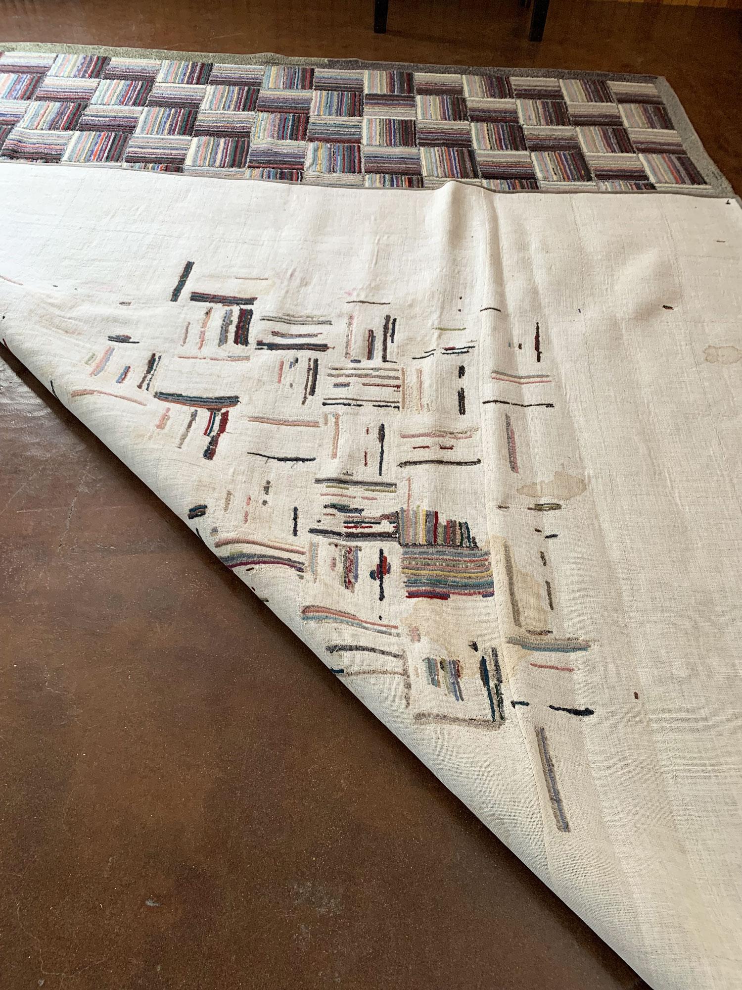 Mid-20th Century Hand Hooked Room Size Log Cabin Rug For Sale