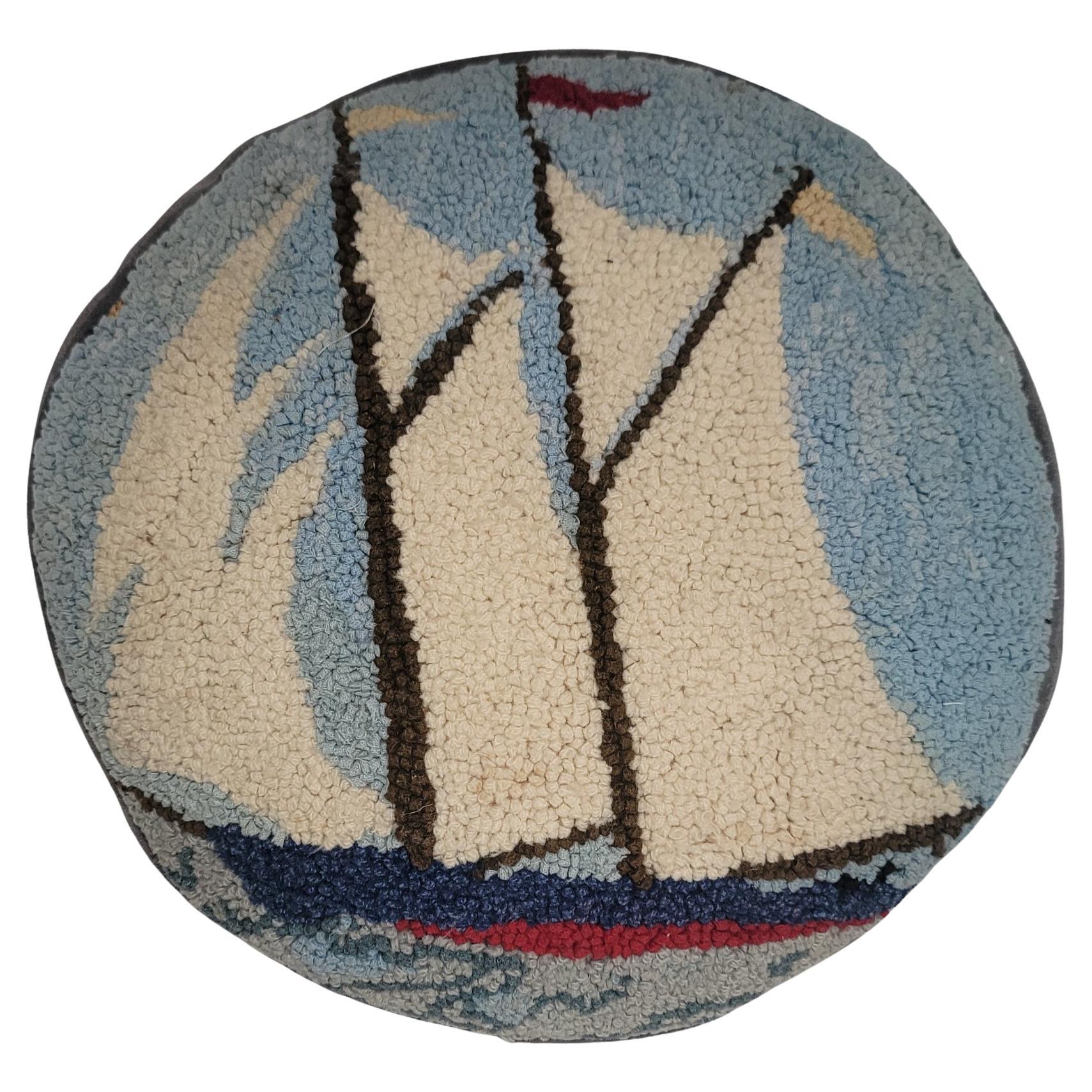 Hand Hooked Rug Ship Pillow