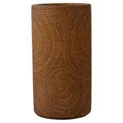 Hand Incised Glazed Studio Ceramic Cylindrical Planter