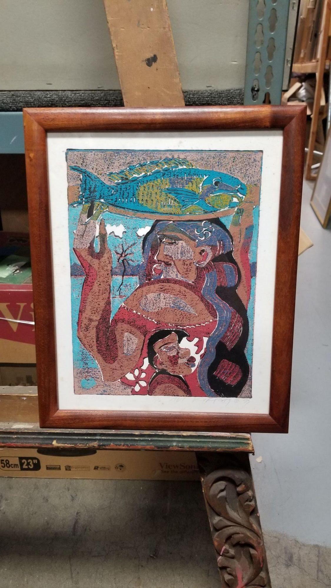 Original block artwork print hand-inked by artist Avi Kiriaty titled 