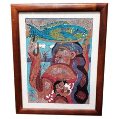 Vintage Hand Inked Block Print "Ilka Mama" on Paper by Avi Kiriaty