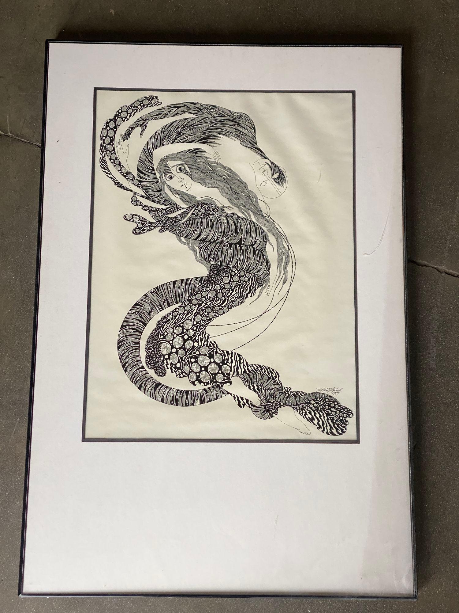 Disegno surrealista inchiostrato a mano firmato Ken Kreel 1989. L'opera raffigura un'immagine astratta di una donna fantasma che viene avvolta e legata da un'inquietante immagine di amore maschile.

Kenneth Kreel è nato il 1° luglio 1941 a