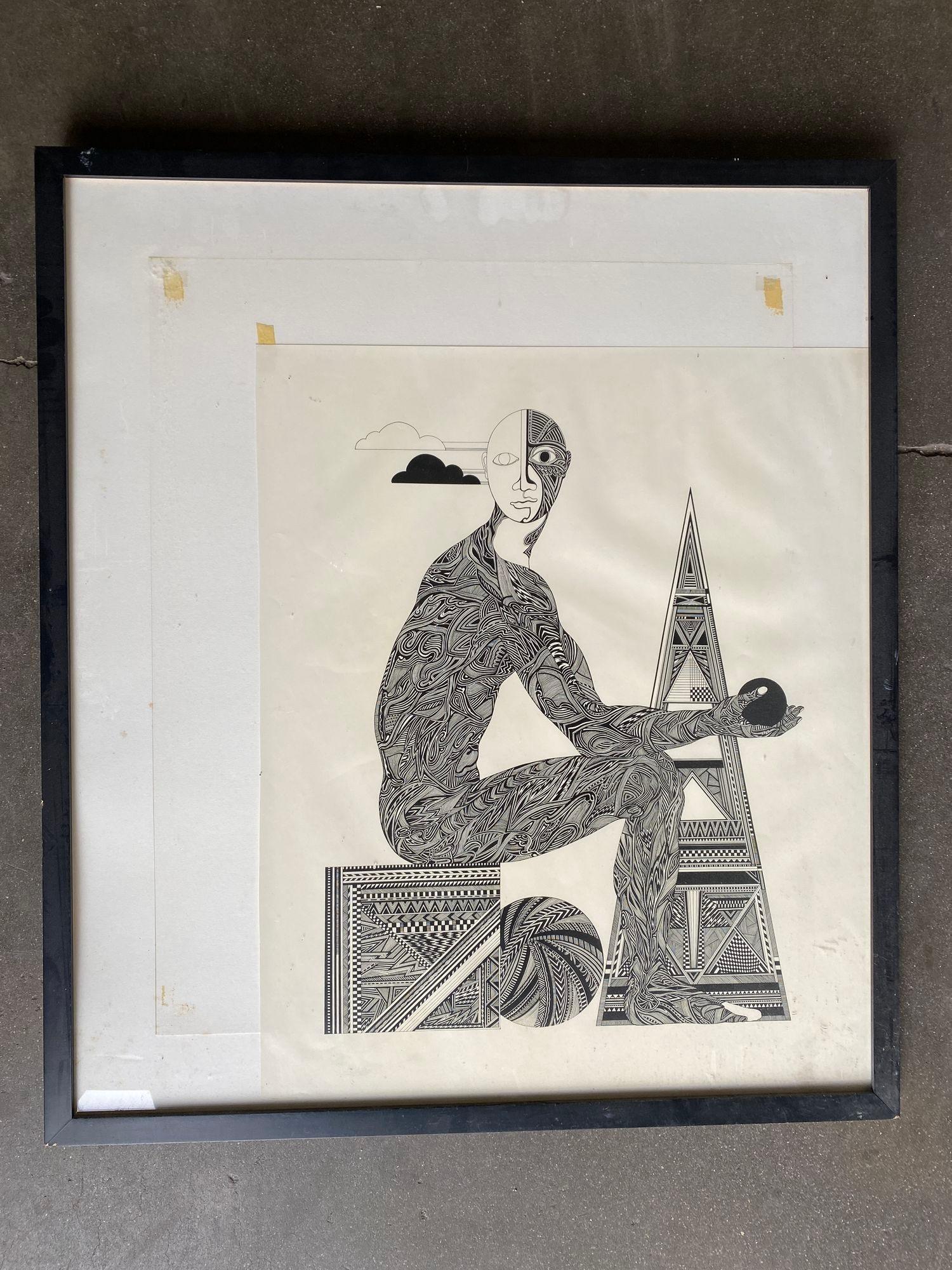 Hand Inked artwork on Paper Surrealist Male Portrait Etching Signed Kea Kreel 1989.

Kenneth Kreel was born on 1 July 1941 in Evansville, Indiana, USA. He was an actor, known for Nicole (1976). He was known as a Professional Antique Dealer, Ballet
