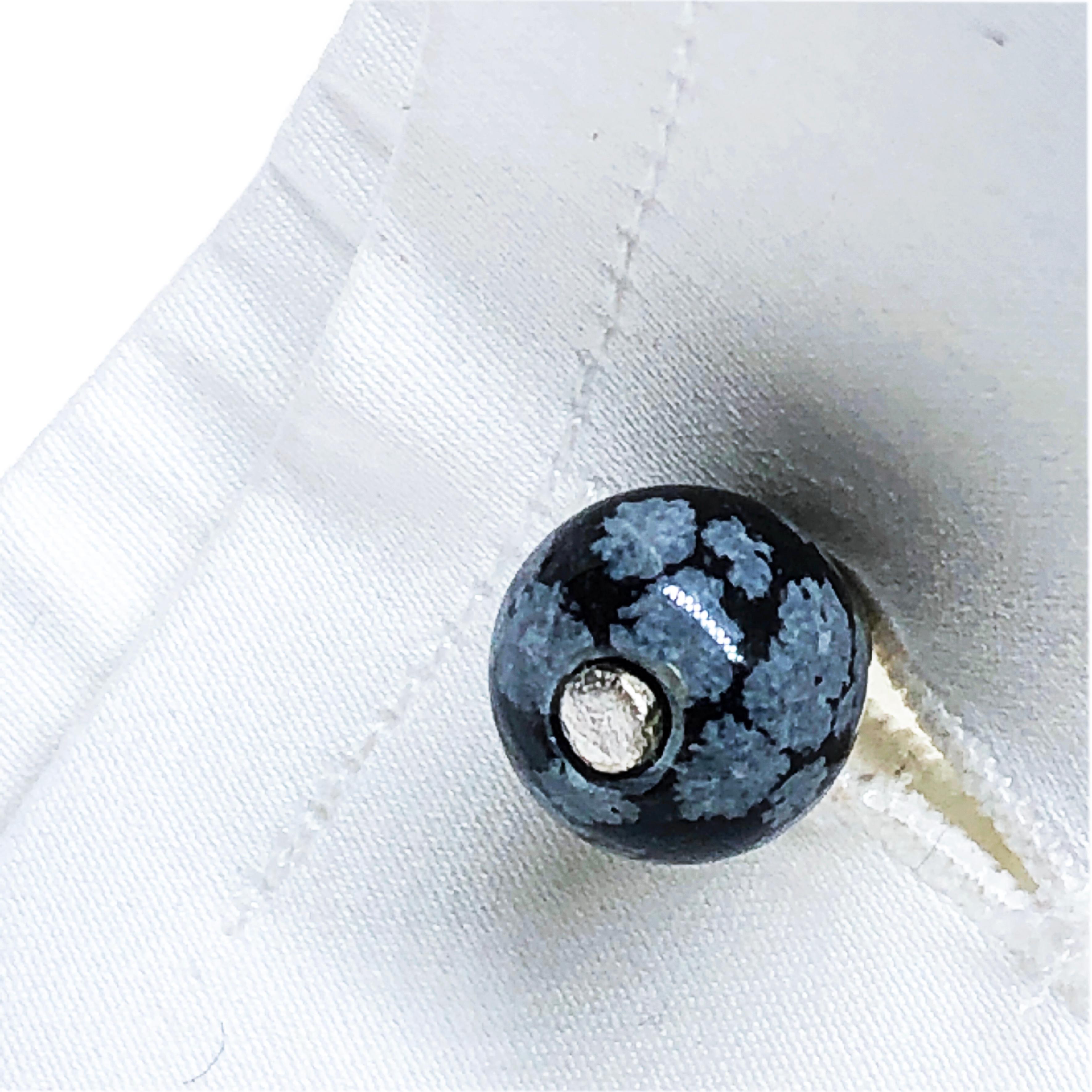 Berca Boutons de manchette en argent sterling incrustés à la main en onyx nuageux et onyx Little Ball en vente 4