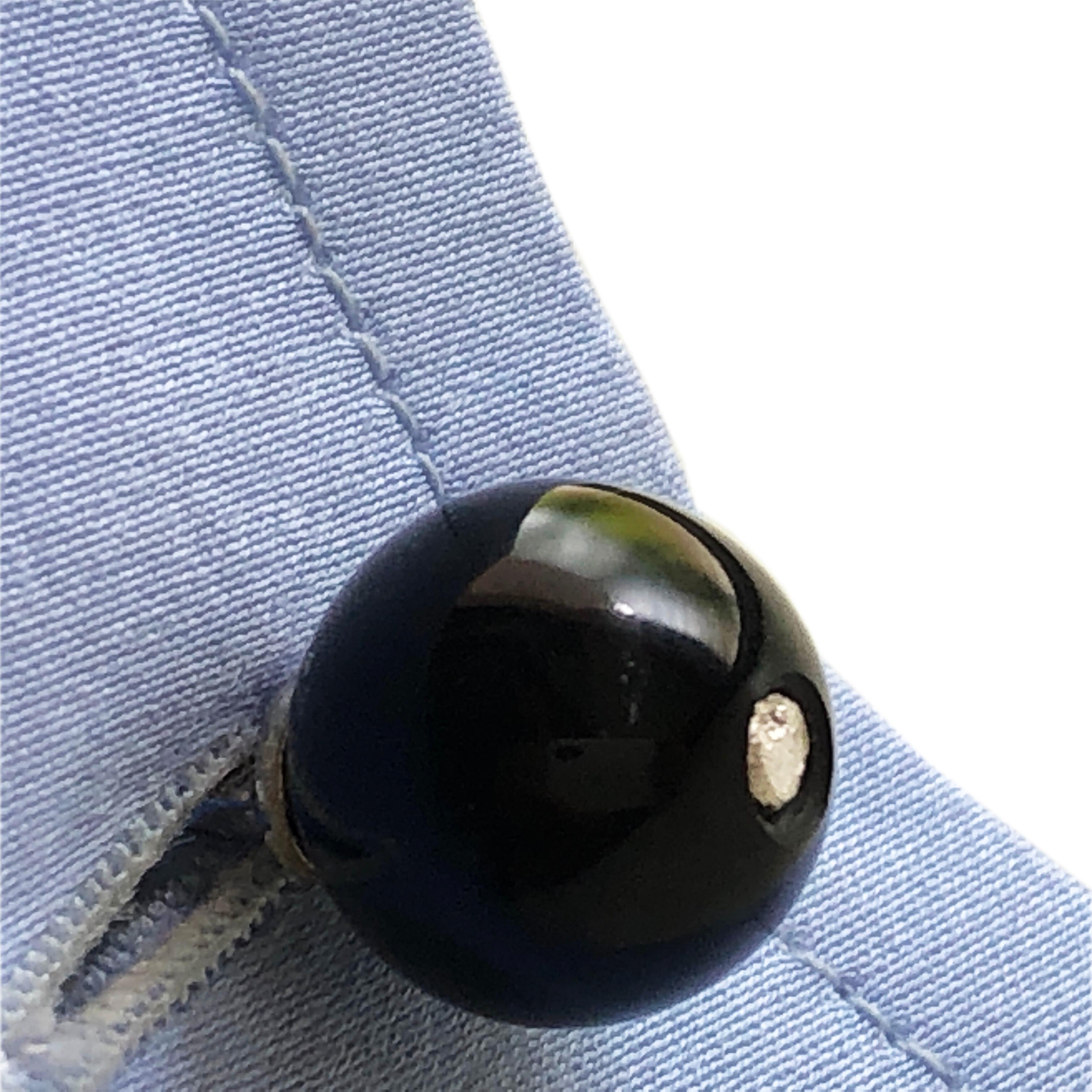 Berca Hand Inlaid Cloudy Onyx and Onyx Little Ball Sterling Silver Cufflinks In New Condition For Sale In Valenza, IT