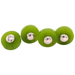 Berca Boutons de manchette en argent sterling avec disque de jade vert rond naturel incrusté à la main