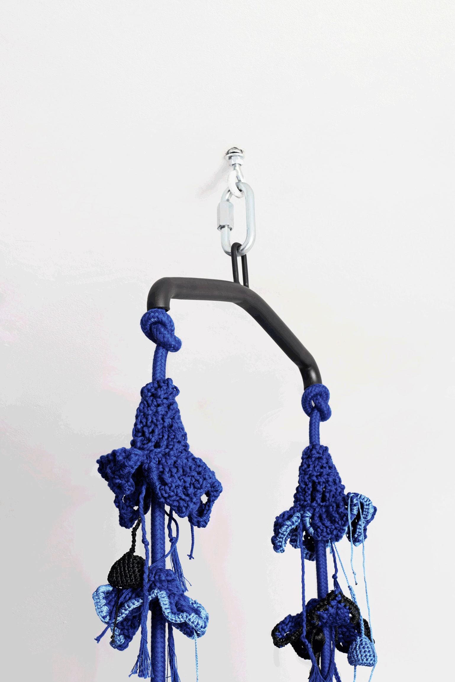 Contemporary Blue Swing Handmade Crochet in Cotton & Polyester with Matte Iron Seat