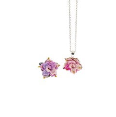 Hand Knit Flower Necklace in Handmade Sterling Silver and 14KY Gold Setting #2