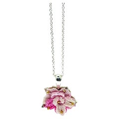 Hand Knit Flower Necklace in Handmade Sterling Silver and 14KY Gold Setting #2