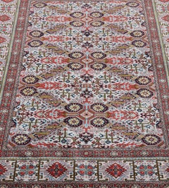 Vintage Hand-Knotted Silk Persian Qum Rug, Ivory Floral Design, 1970s