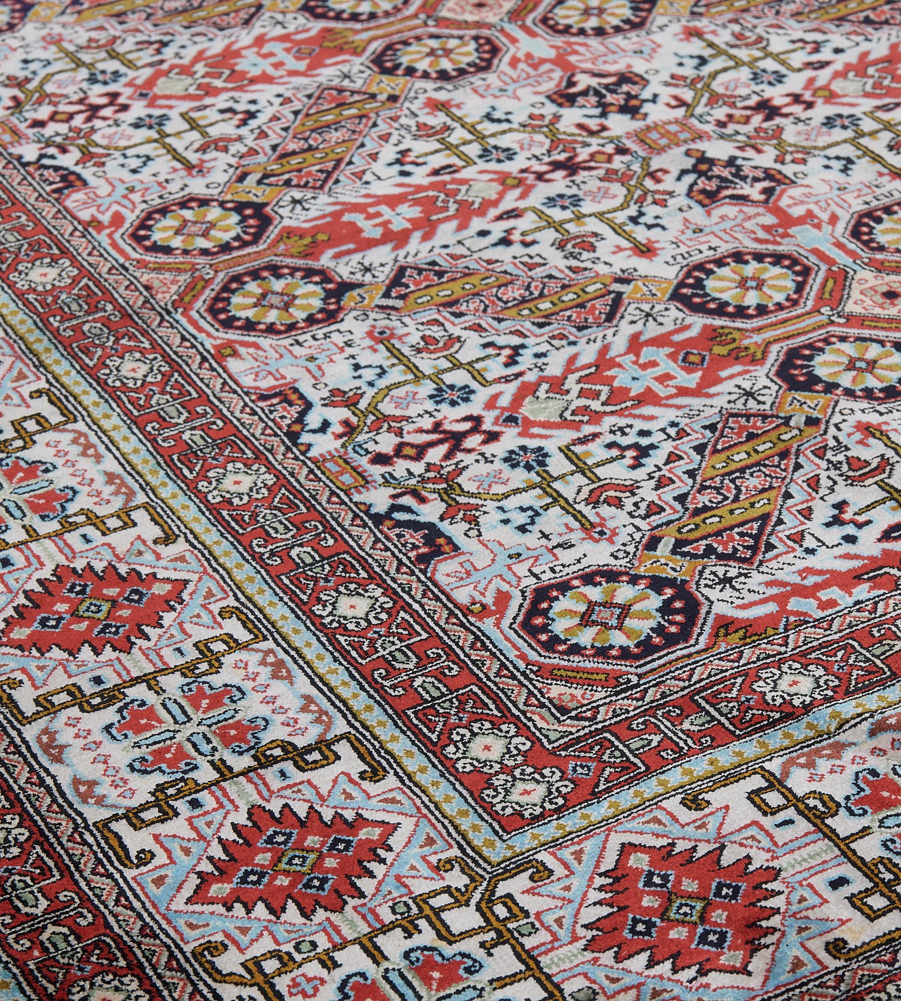 Hand-Knotted 100% Silk Persian Qum Rug In Good Condition For Sale In West Hollywood, CA