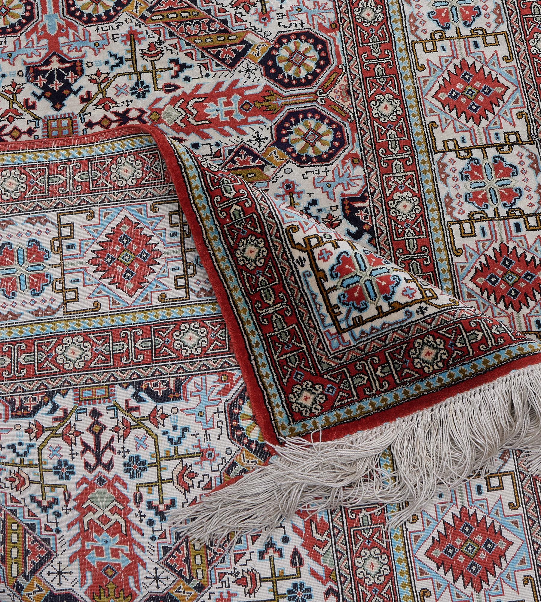 Hand-Knotted 100% Silk Persian Qum Rug For Sale 2