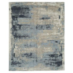 Hand-Knotted 100 % Wool Abstract Art Tan Grey Rug - 8'x10'