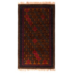 Tapis baluchon persan vintage marron tribal, géométrique et vintage noué à la main, années 1950