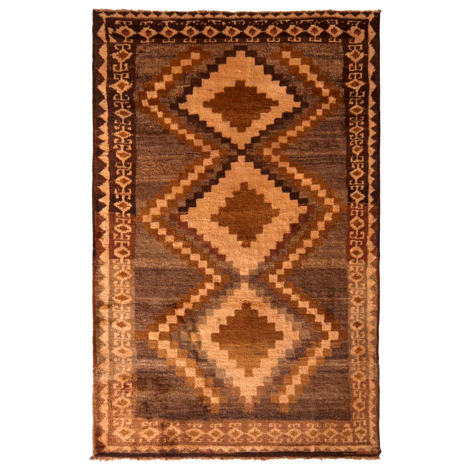 Midcentury Vintage Beluch Rug with All-Over Diamond Pattern in Red and ...