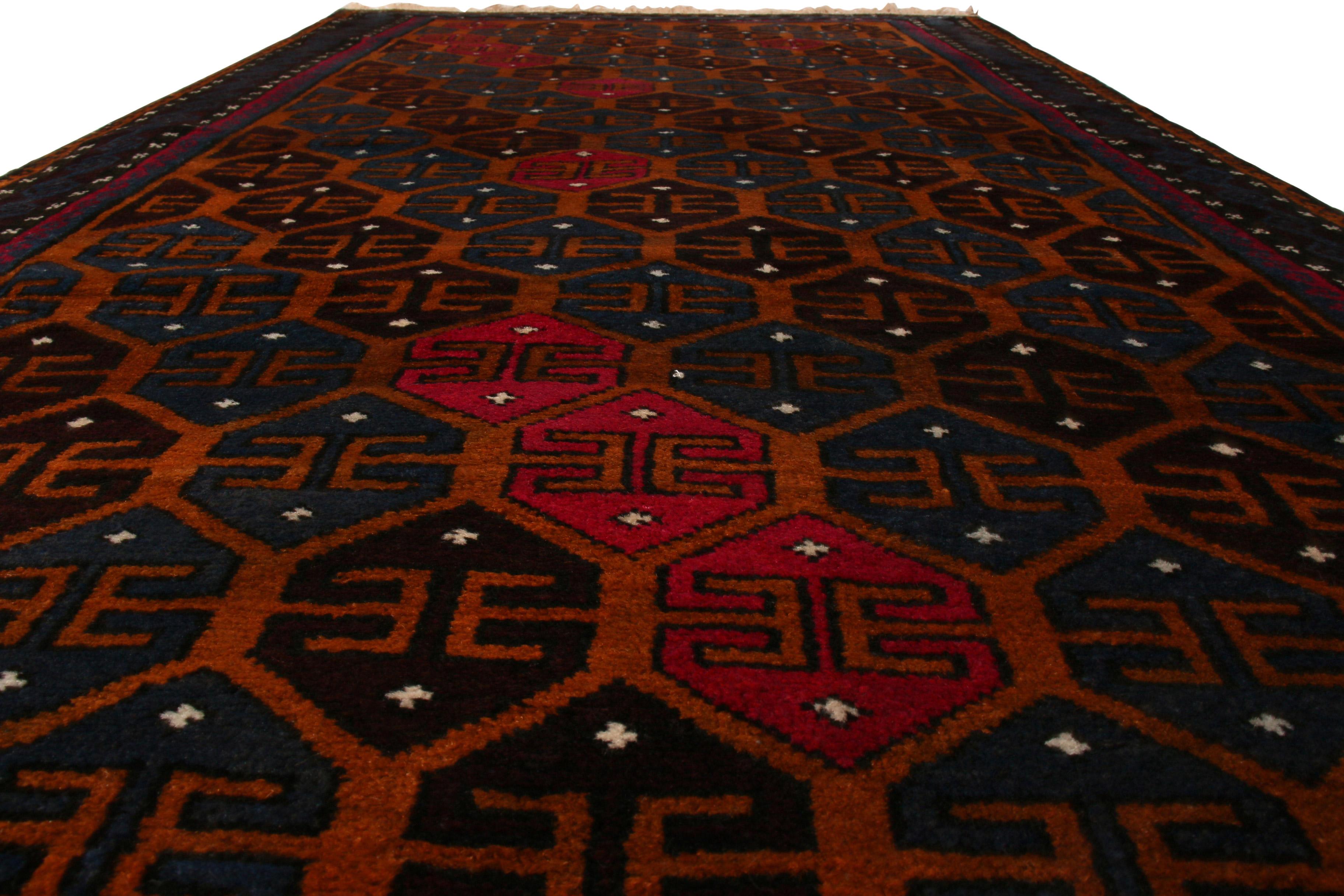 Hand-Knotted Hand Knotted 1950s Midcentury Baluch Rug Tribal Brown Geometric Vintage Persian For Sale