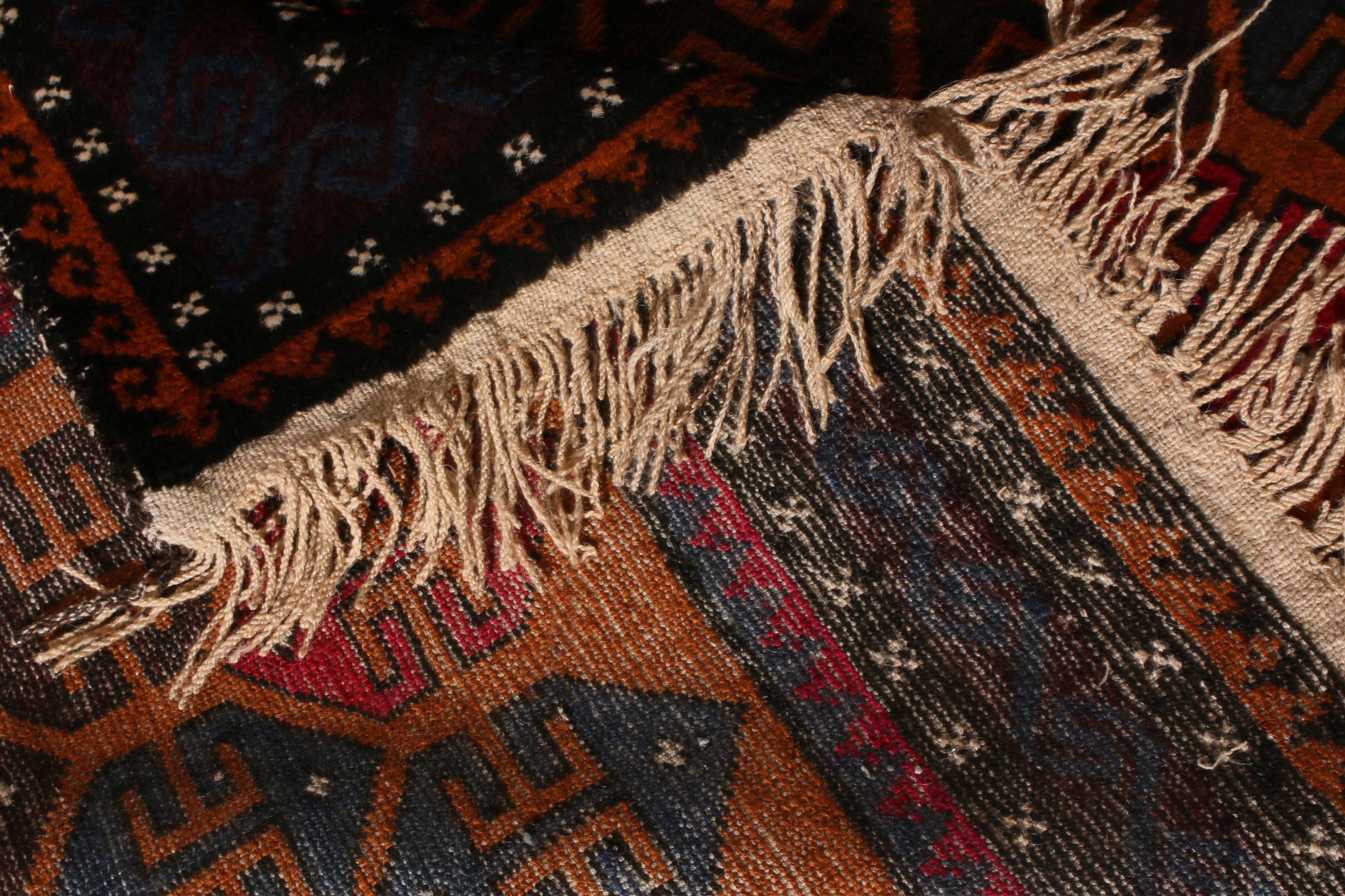 Hand Knotted 1950s Midcentury Baluch Rug Tribal Brown Geometric Vintage Persian In Good Condition For Sale In Long Island City, NY