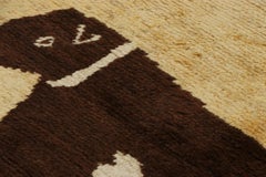 Vintage Turkish Rug in Beige-Cream with Brown Animal Pictorial  - Rug & Kilim