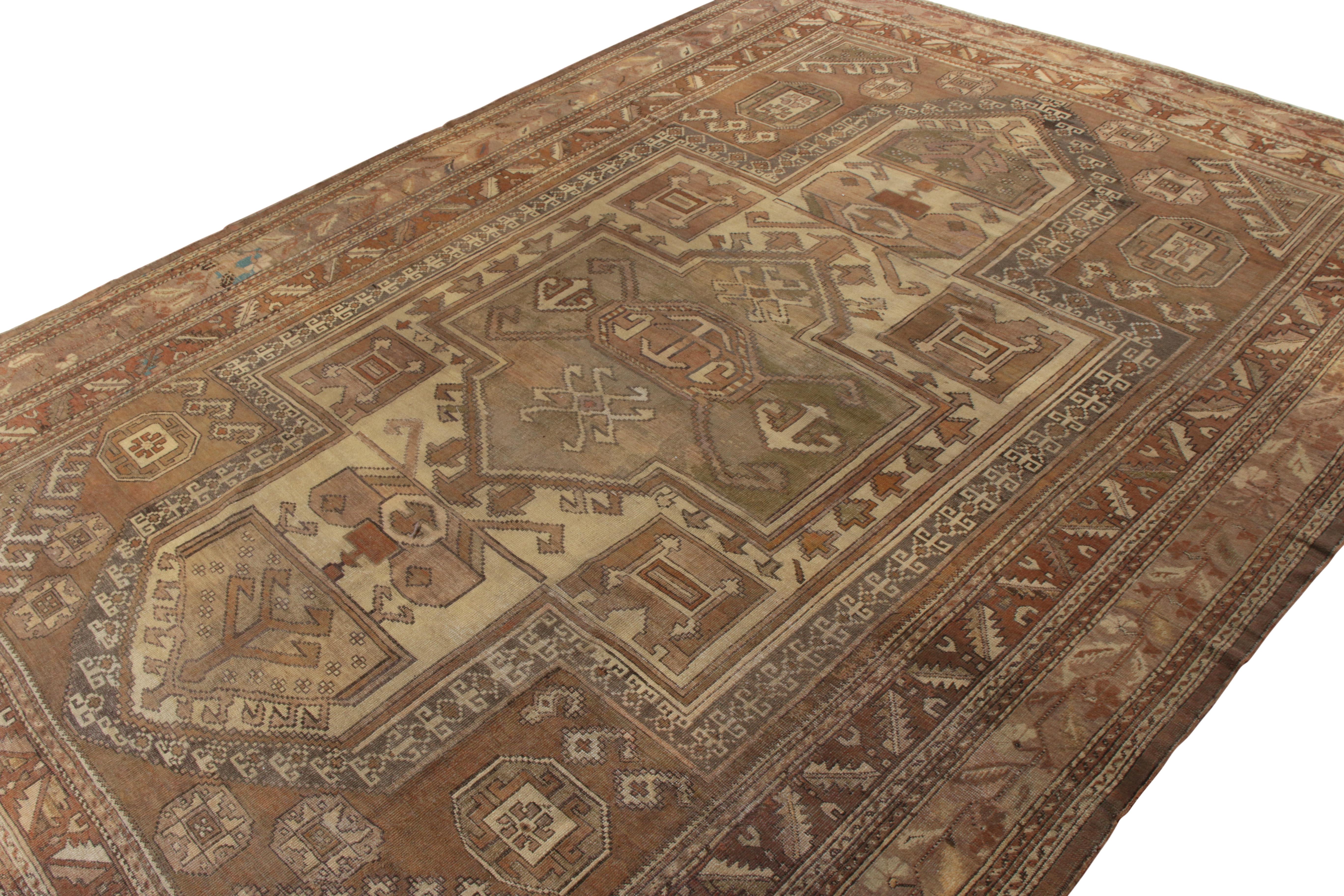 Tribal Hand-Knotted 19th Century Antique Rug in Brown Medallion Pattern by Rug & Kilim For Sale