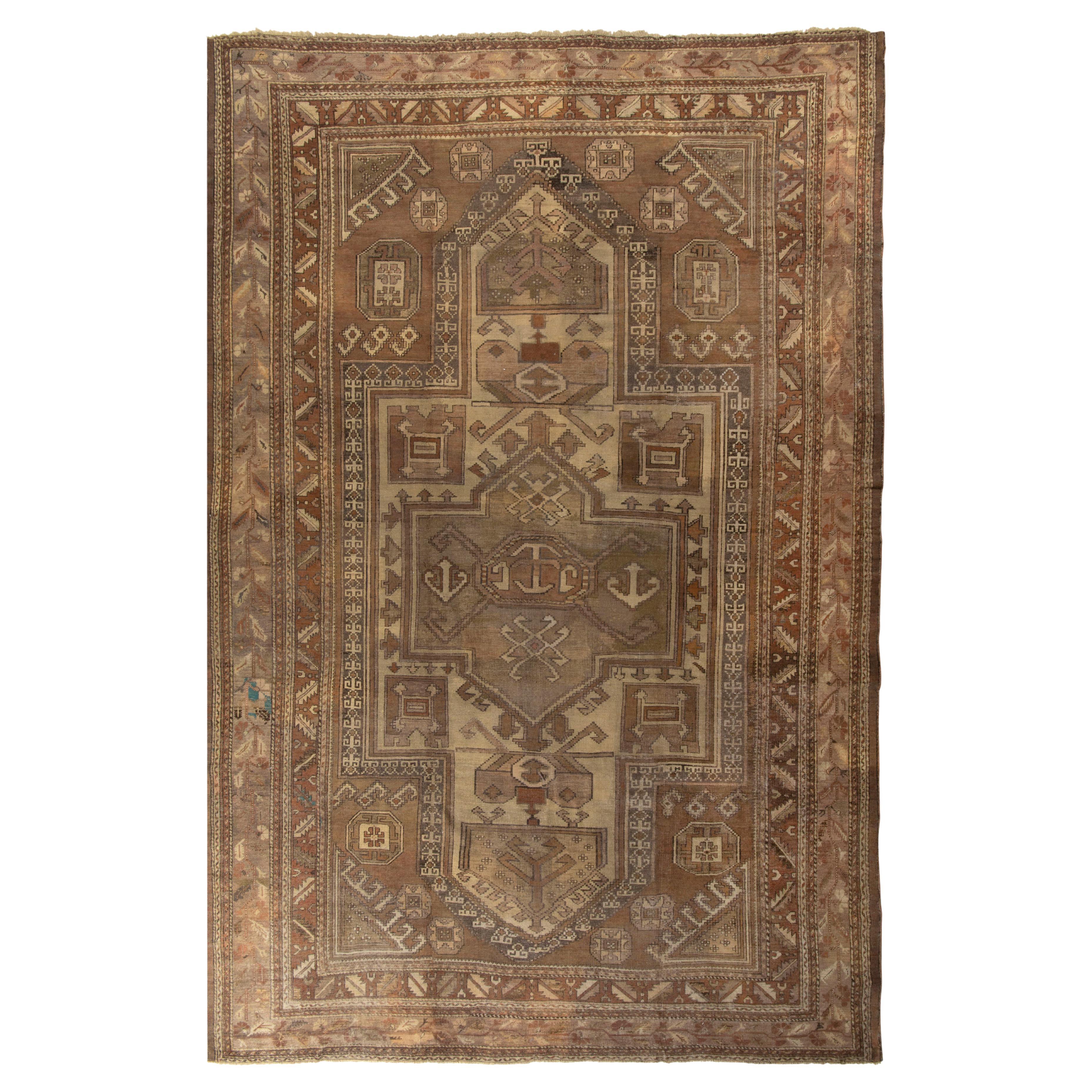 Hand-Knotted 19th Century Antique Rug in Brown Medallion Pattern by Rug & Kilim For Sale