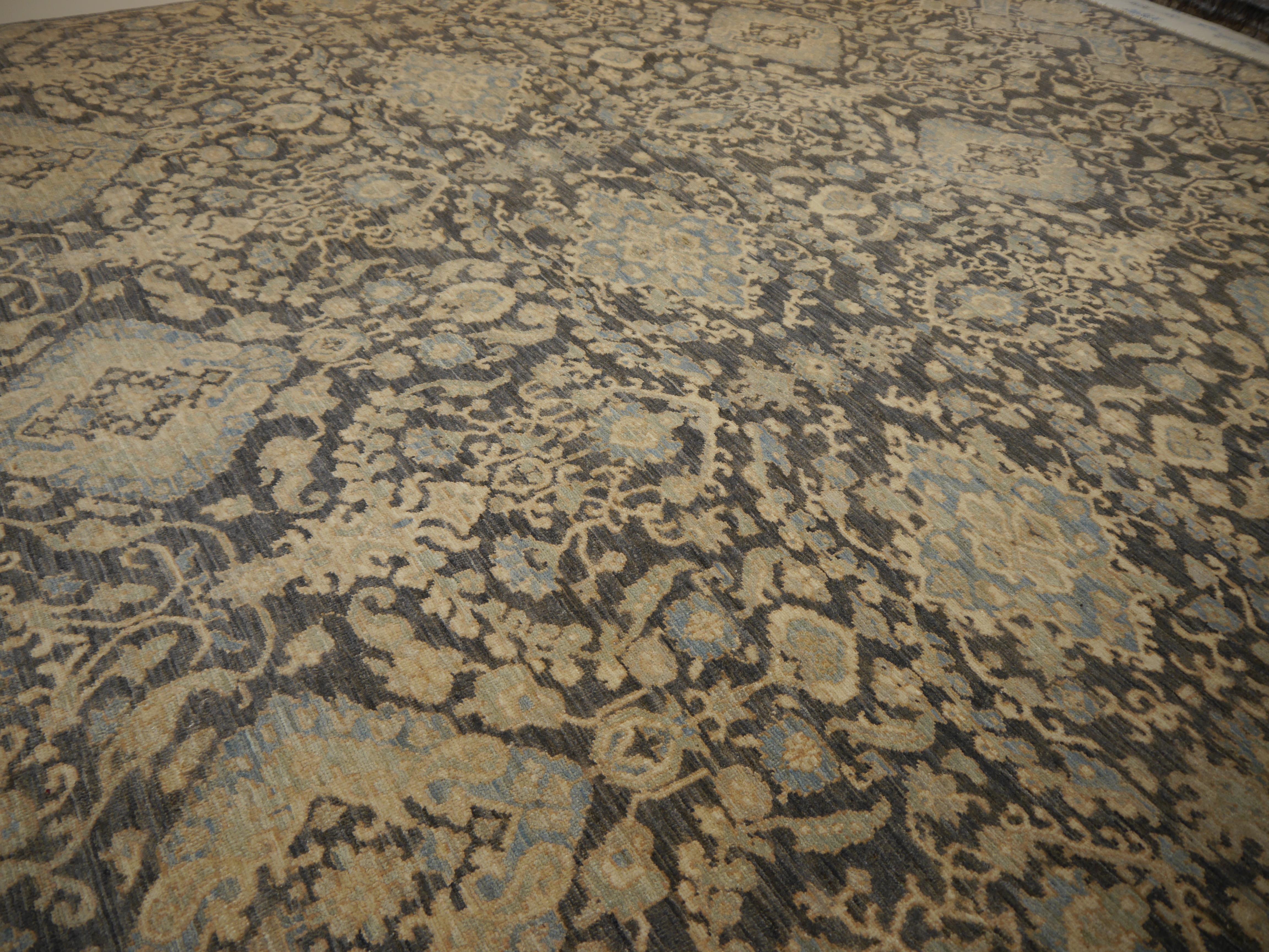 Handgeknüpfter, zeitgenössischer Teppich aus dem 21. Jahrhundert im Stil von Agra Grau und Beige im Angebot 9