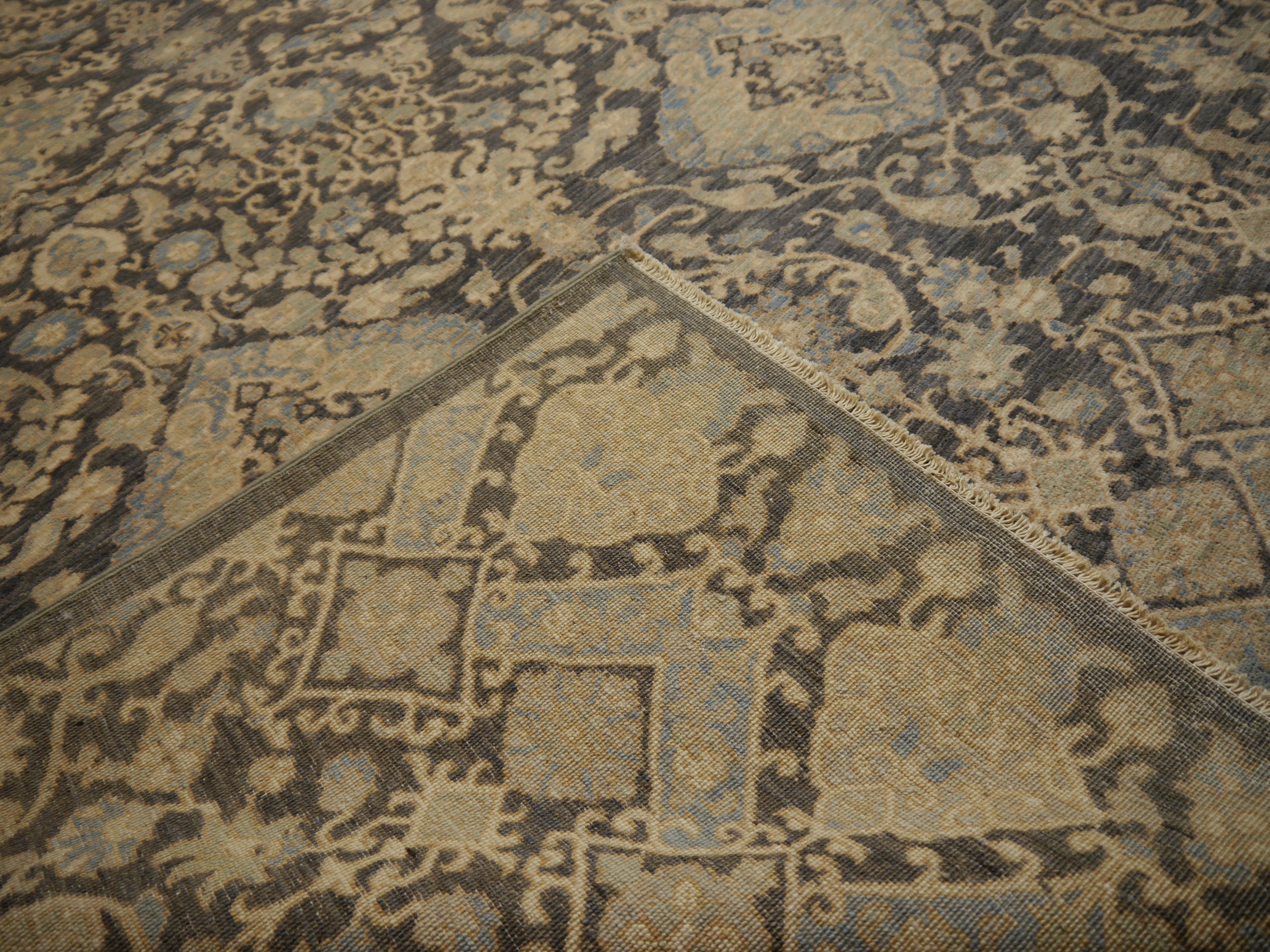 Handgeknüpfter, zeitgenössischer Teppich aus dem 21. Jahrhundert im Stil von Agra Grau und Beige im Angebot 11