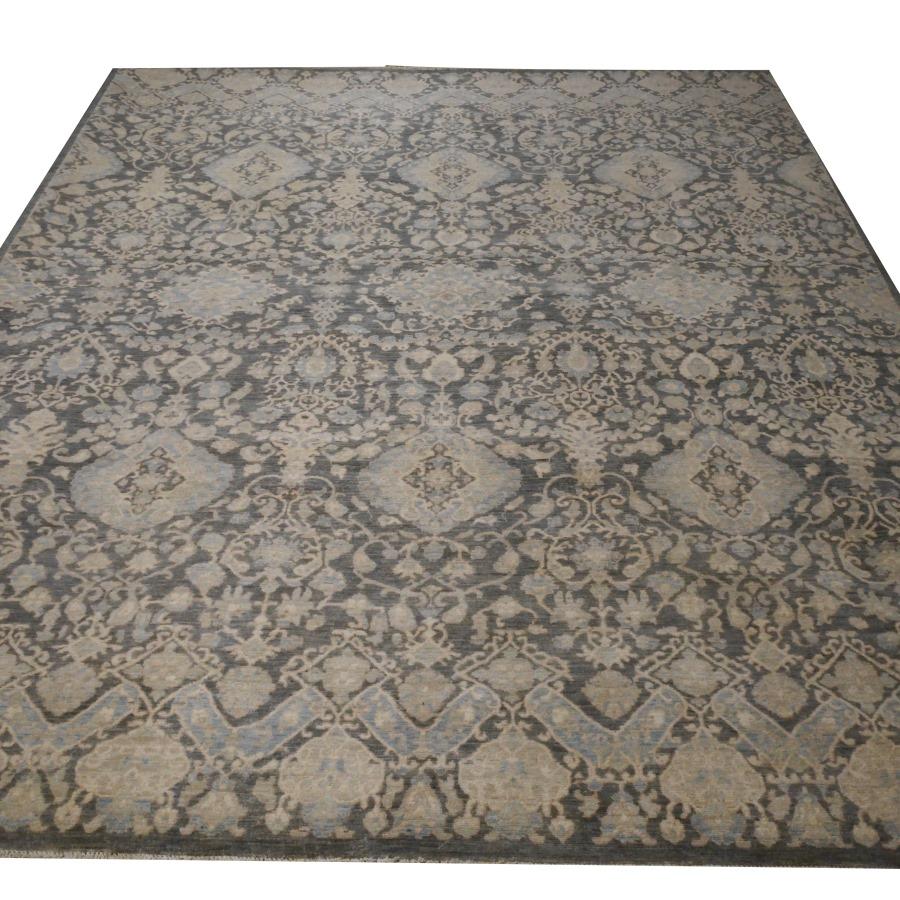 Hand Knotted 21st Century Rug Contemporary in Style of Agra Grey and Beige In New Condition For Sale In Lohr, Bavaria, DE