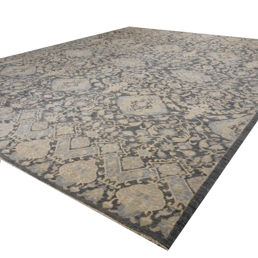 Hand Knotted 21st Century Rug Contemporary in Style of Agra Grey and Beige For Sale 1