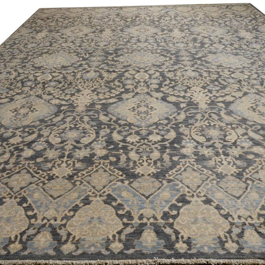 Hand Knotted 21st Century Rug Contemporary in Style of Agra Grey and Beige For Sale 2