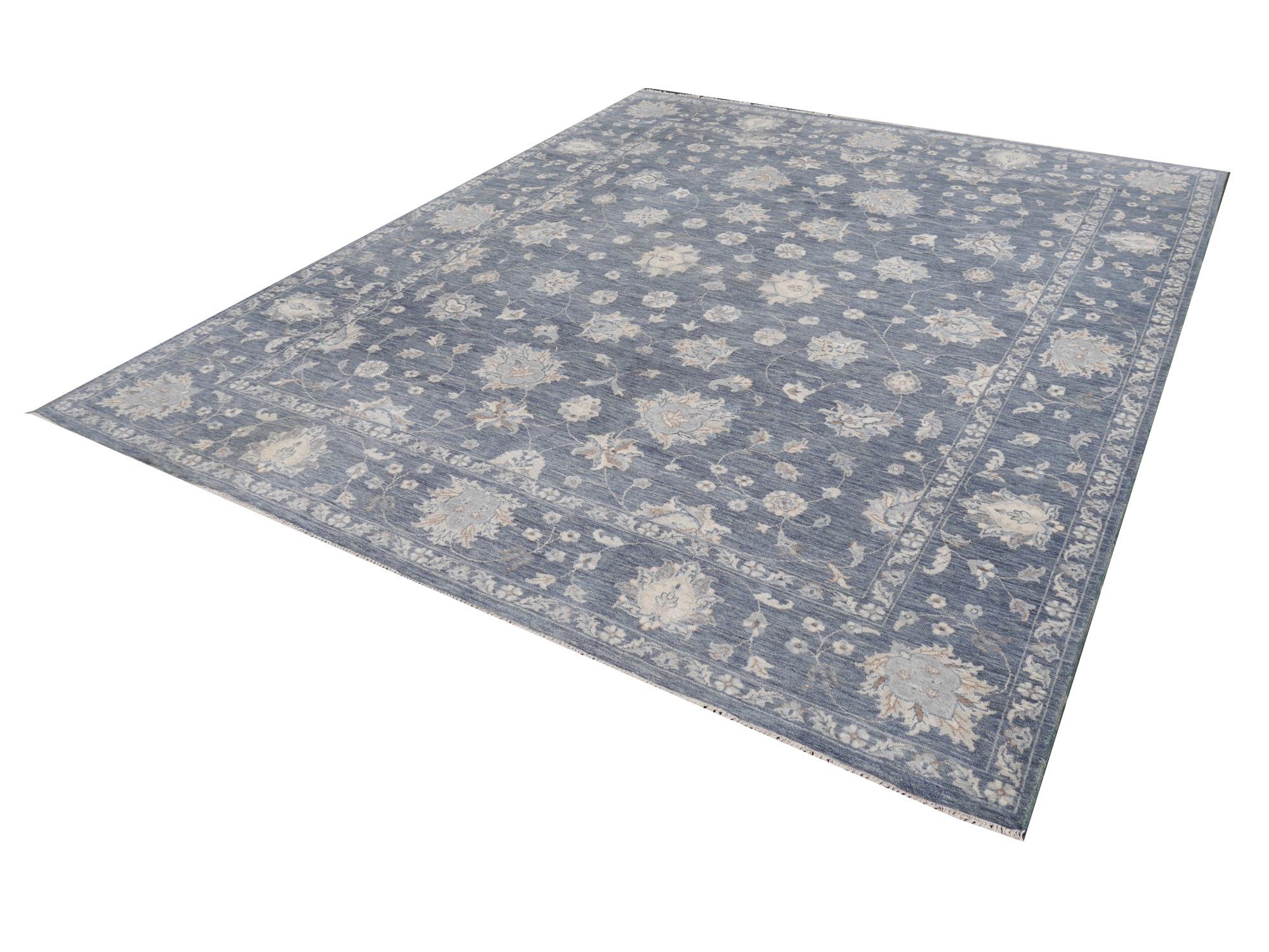 Hand Knotted 21st Century Rug Contemporary in Style of Oushak Grey and Beige 3