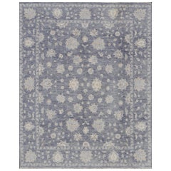 Hand Knotted 21st Century Rug Contemporary in Style of Oushak Grey and Beige