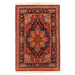 Hand-Knotted 2.5x4 Wool Rug Red Navy Geometric Medallion Accent Rug