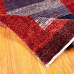 Hand-Knotted 2.5x6 Tribal Wool Rug Red Blue Plum Modern Striped Runner