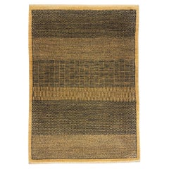 Tapis en laine noué à la main, motif géométrique abstrait 2x3, dans les tons indigo et or