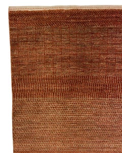 Hand-Knotted 3x4 Simple Abstract Geometric Wool Rug in Rust and Camel