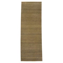 Hand-Knotted 3x8 Wool Runner Rug in Brown and Ivory Organic Geometric Pattern
