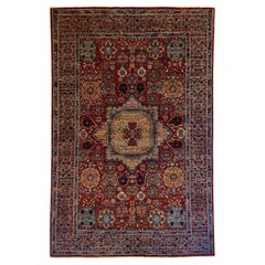 Hand-Knotted 4' x 6' Afghan Rug with Medallion Design in Red and Indigo Wool