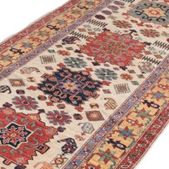 Hand-Knotted 4x10 Tribal Wool Runner Rug Ivory Gold Red Geometric Rug