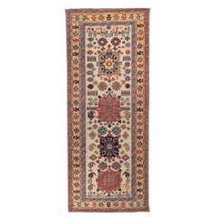 Hand-Knotted 4x10 Tribal Wool Runner Rug Ivory Gold Red Geometric Rug