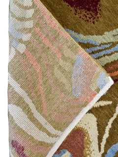 Hand-Knotted 4x6 Abstract Wool Rug in Brown, Green, Blue & Blush Organic Design