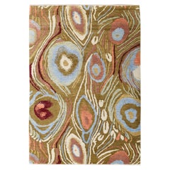 Hand-Knotted 4x6 Abstract Wool Rug in Brown, Green, Blue & Blush Organic Design