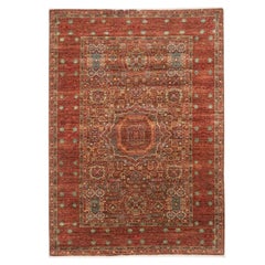 Hand-Knotted 4x6 Mamluk Wool Rug Rust Red Teal Star Medallion Carpet