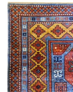 Hand-Knotted 4x6 Tribal Revival Wool Rug, Blue, Red Geometric Medallion Design