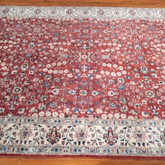 Hand-Knotted 6x9 Hereke Wool Rug Red Ivory Blue Floral Allover Carpet