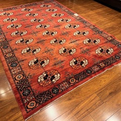 Hand-Knotted 7x10 Turkmen Bokhara Wool Rug Red Ivory Gul Medallion Rug