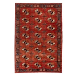 Hand-Knotted 7x10 Turkmen Bokhara Wool Rug Red Ivory Gul Medallion Rug